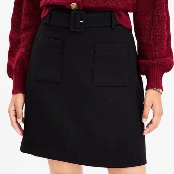 NWT Loft Black Knee Length Skirt With Belt & Pockets Size 4 Work Business - Picture 2 of 8